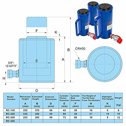 AMZCNC Hydraulic Cylinder Ram 20 Ton 6in Stroke Single Acting Jack