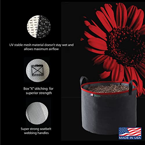 Grow Bag 10 Gallon, Planting Pots - Colorful Plant Grow Bags Pots Gardening Vegetable - Air Pruning Mesh Fabric Plant Container - (Black/Red) - color: Black/Red, size: 10 Gallon