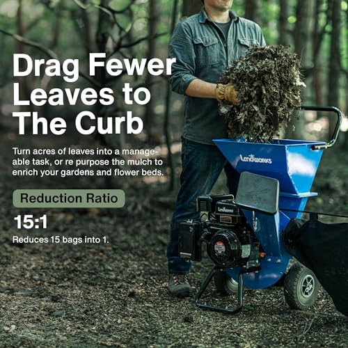 Landworks 3-in-1 Gas Wood Chipper Shredder, 7 HP, 3" Capacity
