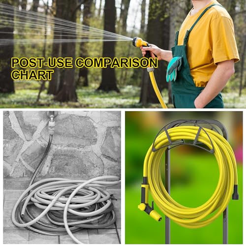 Suchek Garden Hose Holder, Upgraded 4 Spikes Water Hose Holder, Heavy Duty Hose Stand Holds 150ft Hose, Freestanding Hose Hanger, Hose Storage Organizer for Outside Yard Lawn (Black)