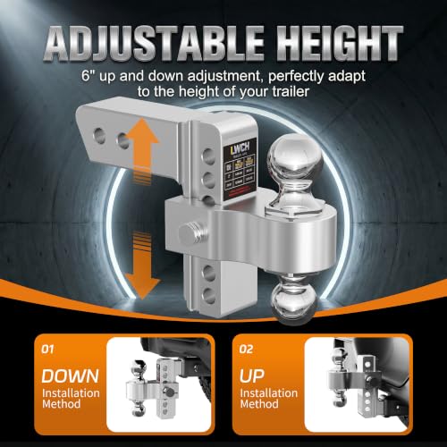 Adjustable Trailer Hitch for 2.5 Inch Receiver, 6 Inch Drop/Rise