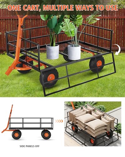 Steel Garden Cart Heavy Duty Utility Wagon with Sides, 1200 lbs - size: 1200LBS