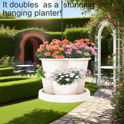 5-Tier Vertical Garden Tower Stackable Planter for Strawberries, Flowers, Vegetables & Herbs 2-Pack Beige - color: Beige, size: 2 Pack