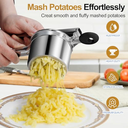 AHFLRITO Potato ricer, Heavy Duty Ricer for Mashed Potatoes, Large Potato Masher Stainless Steel with Ergonomic Handle, Efficiently for Fluffy Mashed Potatoes