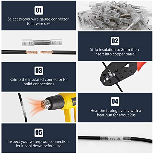 500PCS Heat Shrink Butt Wire Connectors 12-10 AWG, Insulated Waterproof Electrical Wire Connectors Automotive Marine Grade Wire Crimp Terminals Butt Splices, Ideal for Boat, Truck, Clear - size: 12-10 AWG - Clear 500 PCS