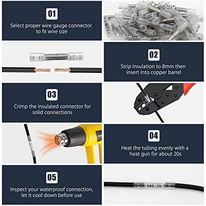 500PCS Heat Shrink Butt Wire Connectors 12-10 AWG, Insulated Waterproof Electrical Wire Connectors Automotive Marine Grade Wire Crimp Terminals Butt Splices, Ideal for Boat, Truck, Clear - size: 12-10 AWG - Clear 500 PCS
