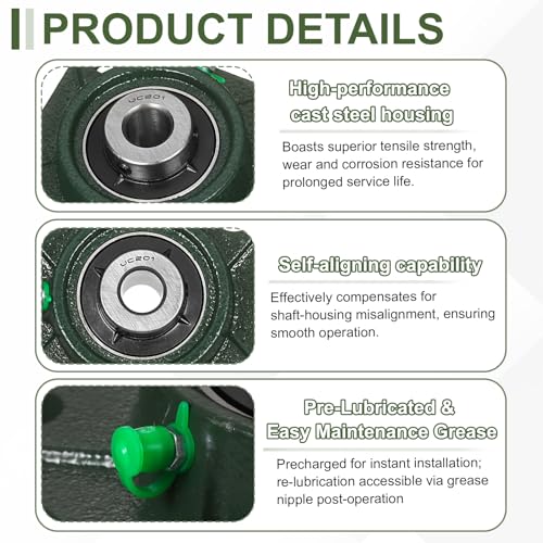 uxcell UCF201 Pillow Block Bearings, 12mm Bore Self Alignment, Solid Cast Iron Base, Chrome Steel Square Flange Mounted Pillow Block Ball Bearing, (ABEC3) - size: UCF201 (12mm)