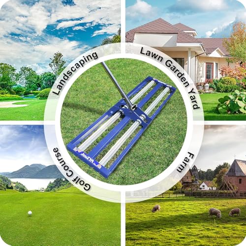 Updated Lawn Leveling Rake 40"x10", Lawn Leveler with Aluminum Rollers - size: 40''x10'' Blue