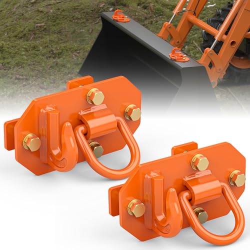 3/8"Tractor Bucket Hooks with 1/2“ Tie Down D Rings, Orange Grab Hook 2PCS