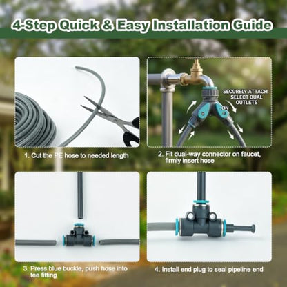 Drip Irrigation System, 100FT 1/4“ Universal Tubing, 360° Adjustable Copper Nozzle, Quick Connect Leak-Proof Watering System, DIY Garden Irrigation Kit for Outdoor Plants Greenhouse Roof Cooling - size: 100ft Set