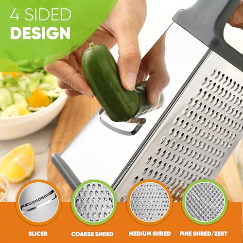 Spring Chef Stainless Steel XL Cheese Grater for Kitchen, Gray - color: Gray
