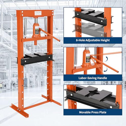 DEXSO 12 Ton H-Frame Hydraulic Shop Press, Orange
