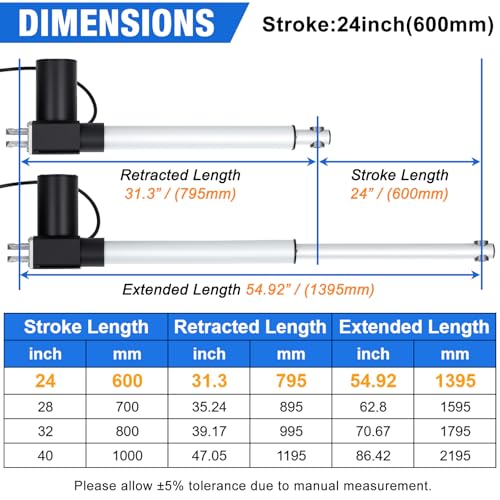 JQDML 24 Inch Stroke 1700 lbs Heavy Duty Linear Actuator 12V - size: 24"