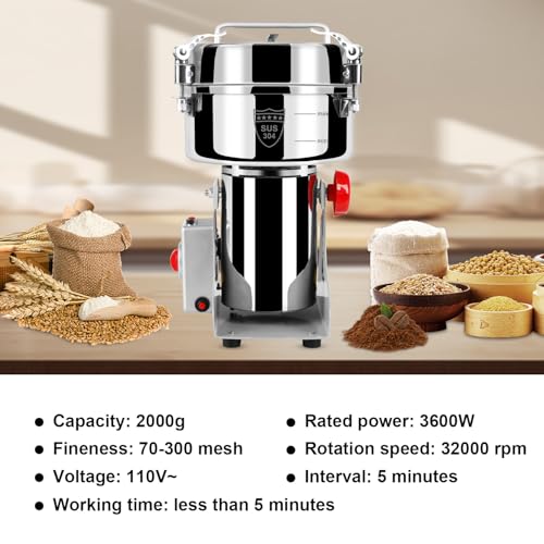 Grain Mill Grinder Electric Flour, 2000g Corn Fine Powder Rice Grinder - size: 2000g