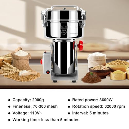 Grain Mill Grinder Electric Flour, 2000g Corn Fine Powder Rice Grinder - size: 2000g