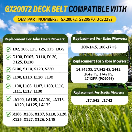 GX20072 Mower Deck Belt 1/2" x 104" Replace John Deere Deck Belt - size: GX20072