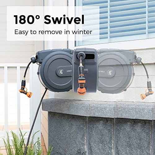 Giraffe Tools Retractable Garden Hose Reel 5/8" 90FT Metal Bracket - size: 5/8''90ft Metal Bracket