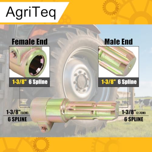 1-3/8" 6-Spline Female to 1-3/8" 6-Spline Male PTO Extension Coupler, Heavy Duty Push-Button Quick Release Tractor PTO Shaft Extender, Rust-Resistant Safety Sleeve Adapter for Finish Mowers