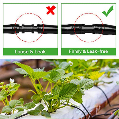 1/4 Inch Drip Irrigation Fittings Kit, 130 Pieces Drip Irrigation Parts for 1/4" Irrigation Tubing for Garden Lawn, Drip Line Barbed Connectors - 60 Couplings, 40 Tees, 20 Elbows, 10 End Plugs - size: 4/7mm Drip Fittings Set-130P