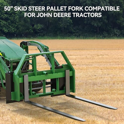 YITAMOTOR 4000lbs Pallet Fork Frame, 50" Skid Steer Pallet Fork Frame Fits John Deere Tractors, Green