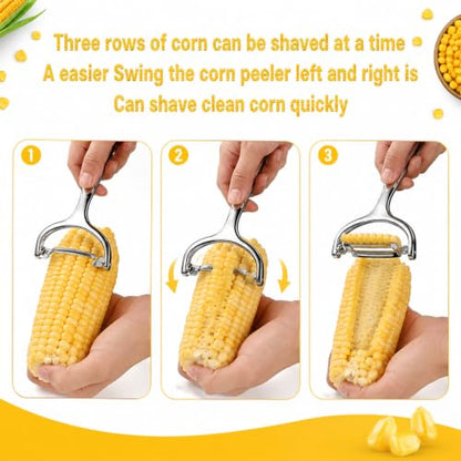 2Pcs Upgraded Corn Peeler, Stainless Steel Corn on the Cob Stripper Tool, Ergonomic Non-Slip Handle, Smooth Corn Kernel Cutter for Kitchen, Meal Prep, Gift for Cooking Lovers