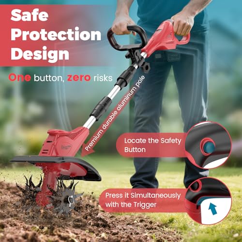 Battery Powered Tiller Compatible with Milwaukee 18V Battery(Tool Only), 310RPM Folding Electric Rototiller Features 40 Steel Tines, 9.1In Tilling Width & 6.3In Depth Tiller - color: Compatible with Milwaukee 18V Battery