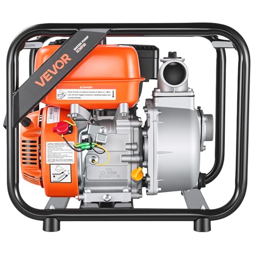 VEVOR Gas Powered Water Pump 2 Inch 142 GPM 7HP Semi Trash Pump Portable | for irrigation Ponds Pools, 98 ft Lift, 23 ft Suction, Gasoline Engine Water Transfer, Heavy Duty Frame, 25 ft Discharge Hose - size: 2in 7.0 HP 142 GPM