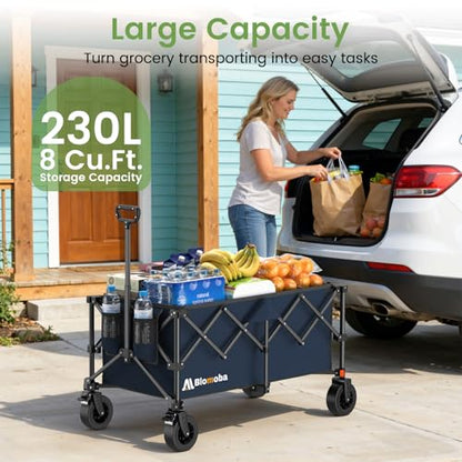 Blomoba Collapsible Wagon Cart, Folding Cart with 330LBS Capacity, Blue - color: Blue