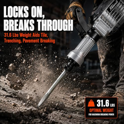 XtremepowerUS 3600W Demolition Jack Hammer Concrete Breaker, 15 Amp Electric Jackhammer, 30mm Hex Shank, 50J Impact Energy, 1400 BPM, AVC System, 360° Side Handle, Flat & Point Chisels Included - style: 3600W Demolition Jack Hammer (AVC System)