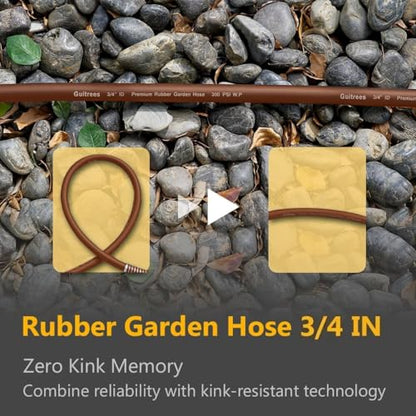Guitrees Garden Hose 25FT x 3/4", Heavy Duty Rubber Hose, Water Hose with Five Layered Braiding, Male to Female Fittings, 1000PSI Burst, 300PSI Working (Brown) - color: Brown, size: 3/4 25FT Male to Female