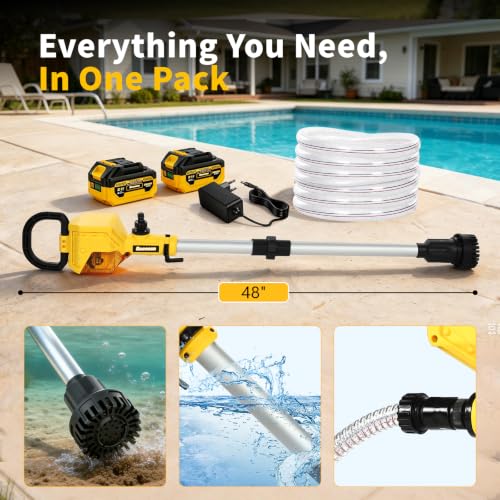 Cordless Stick Water Transfer Pump, 21V 2×4.0Ah Battery & Fast Charger, 770GPH 35FT Head, 16.4FT Hose with Storage Pouch 3/4" Outlet, Brushless Portable Pump for Pool RV Boat Hot Tub Farm Drainage