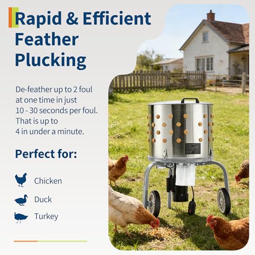 Chicken Plucker Machine, 20 inch Drum Stainless Steel Poultry Plucker - color: Silver