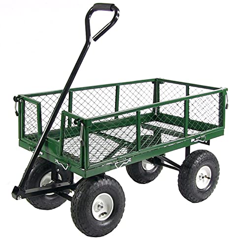 Sunnydaze Utility Steel Garden Cart - Removable Sides - 400-Pound Capacity - Green