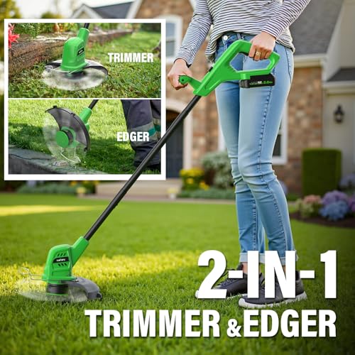 Cordless Weed Wacker 20V, Battery Powered String Trimmer, 10-Inch - color: Dark green