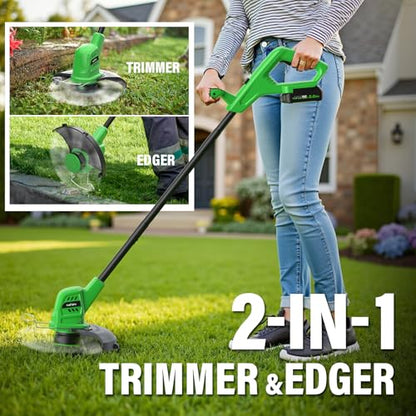 Cordless Weed Wacker 20V, Battery Powered String Trimmer, 10-Inch - color: Dark green