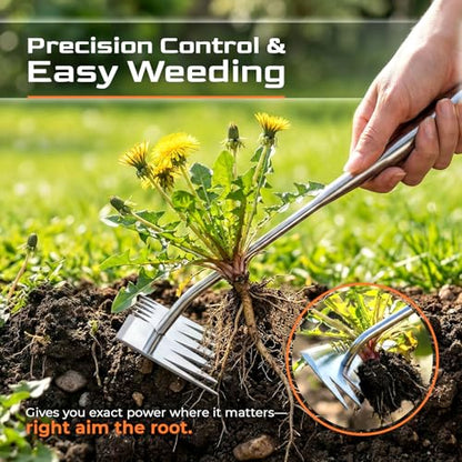 Weed Puller Tool, Heavy-Duty Stainless Steel Garden Hand Weeding Tool - size: 6-tooth