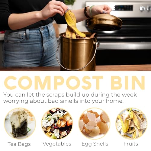 Epica Kitchen Compost Bin for Kicthen Countertops, 1.3 Galllon - Copper - color: Copper