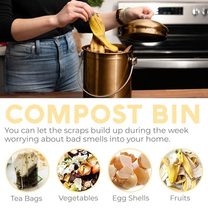 Epica Kitchen Compost Bin for Kicthen Countertops, 1.3 Galllon - Copper - color: Copper
