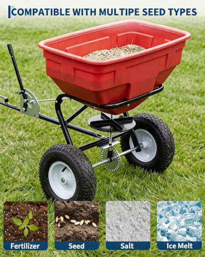 125 LBS Tow Behind Broadcast Spreader, 9.8FT Spread