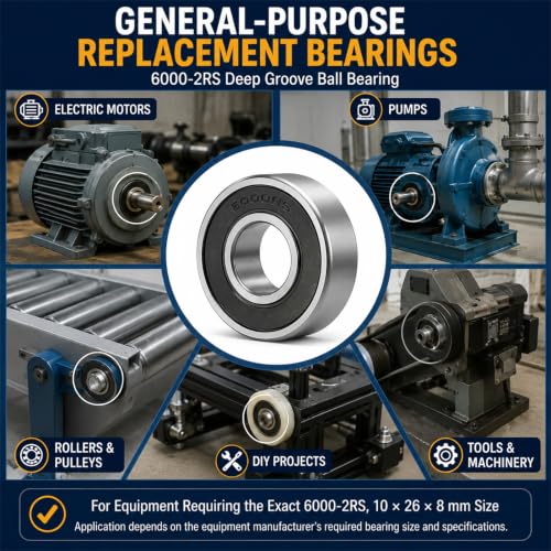 Jingzan 10 Pack 6000-2RS Deep Groove Ball Bearings, 10mm ID x 26mm OD x 8mm Width, Double Rubber Sealed, Pre-Lubricated Bearing Steel Bearings, P0 C0