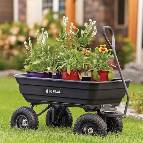 Gorilla Carts Poly Dump Cart, 600 lb. Capacity, 4 Cu ft, Quick Release Dump - size: 4-Cubic Feet, style: Pneumatic