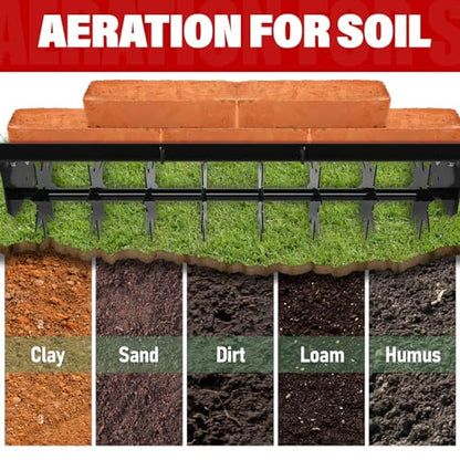 32"" Tow Behind Spike Aerator, Tractor Lawn Aerator with 8 Steel Spike Disks, Soil Mower Hitch, Lawn Soil Penetrator with Extra-Wide Tow Bar for Farm, Planting (Black, 32 in) - style: Tungsten Alloy
