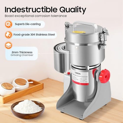 Electric Grain Mill Grinder, 1000g/2.2 lbs High-speed 30000r/min Food Grinder, 110V 3600W Countertop Grain Mill for Dry Spice Herbs Grains Coffee Rice Pepper (1000g) - size: 1000g