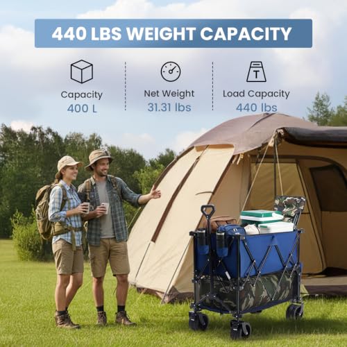 DUMOS Double Decker Wagon 440LBS, Collapsible Folding Beach Wagon 400L - color: Blue, size: 400L