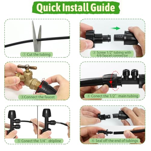 MIXC 1/4" Irrigation Dripline Tubing Kit (100 Ft) with 10Ft 1/2" Main Line