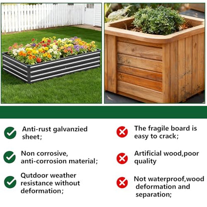 Vengarus 2PCS 8x4x1ft Galvanized Raised Garden Beds Kit,Planter Box Black - color: Black, size: 8x4x1FT(2PCS)