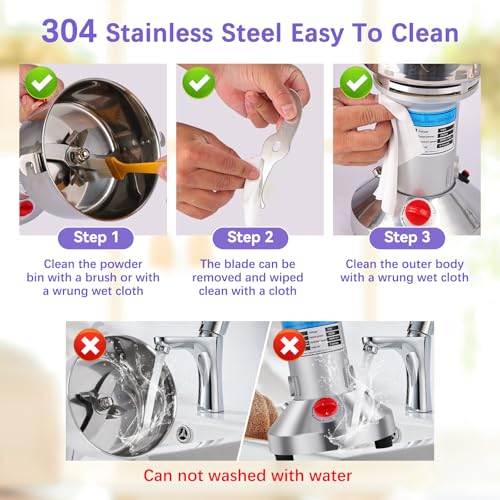 Heavy-Duty Electric Grain Mill Grinder – 2000W 750g Capacity 304 Stainless Steel Commercial Grade for Grinding Dry Grains, Coffee, Spices – High-Speed Motor, Easy Clean, Overload Protection - size: 750G