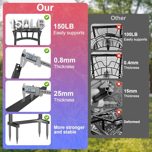 Garden Hose Holder Freestanding, Outdoor Heavy Duty Water Hose Holder Reel with 4 Spikes Holds 150-ft Water Pipe, Detachable Metal Hose Storage Stand Hanger Rack for Outside Yard Lawn Farm, Black - color: Matte Black