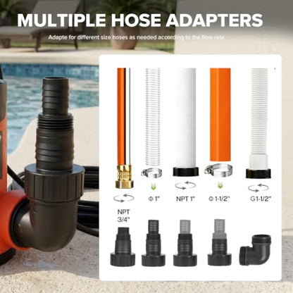 Prostormer 1HP 3700GPH Submersible Sump Pump with Automatic Float Switch - color: Orange