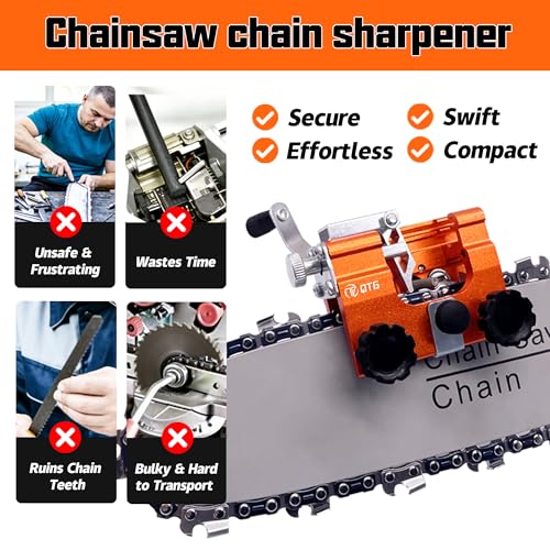QTG Manual Chainsaw Sharpener, 30° Portable Hand Crank Chain Grinder Kit